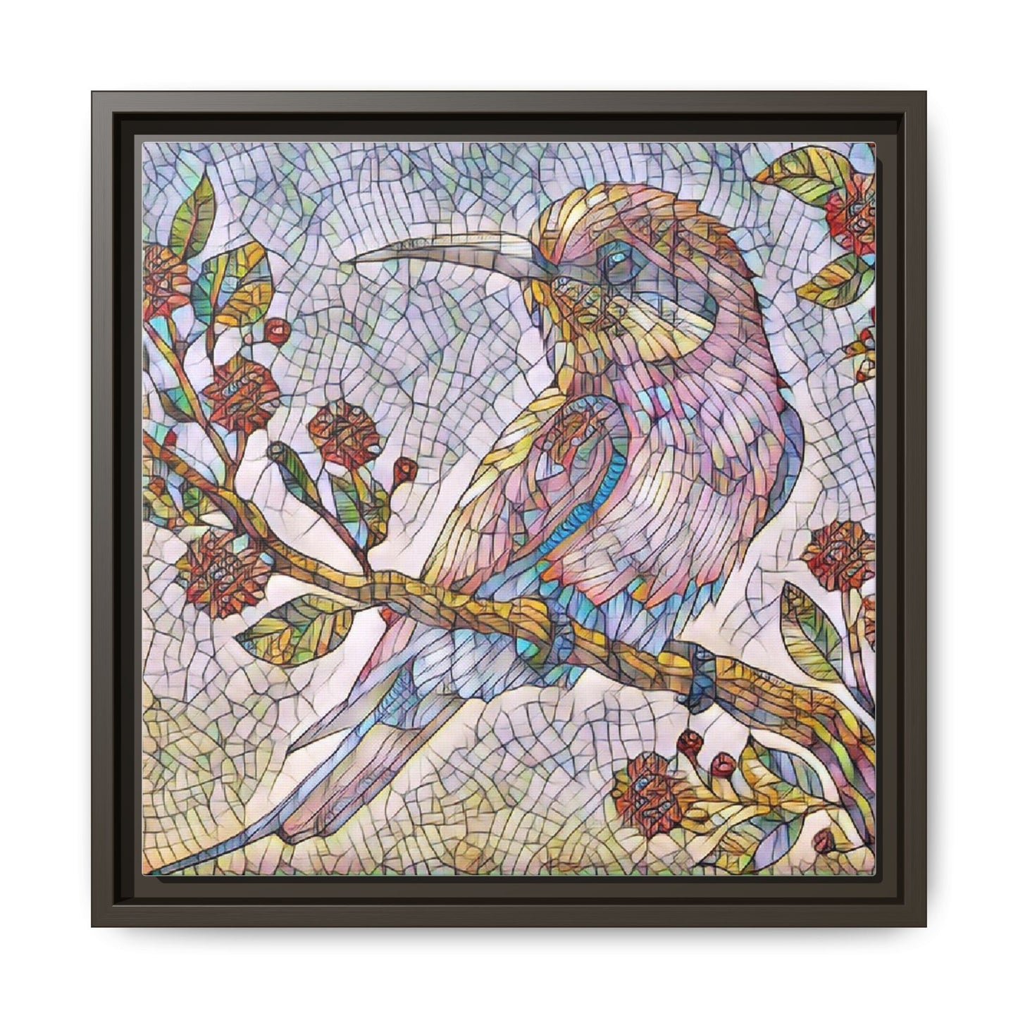 Framed Mosaic Bird Art Print — Colorful Kookaburra Wall Canvas