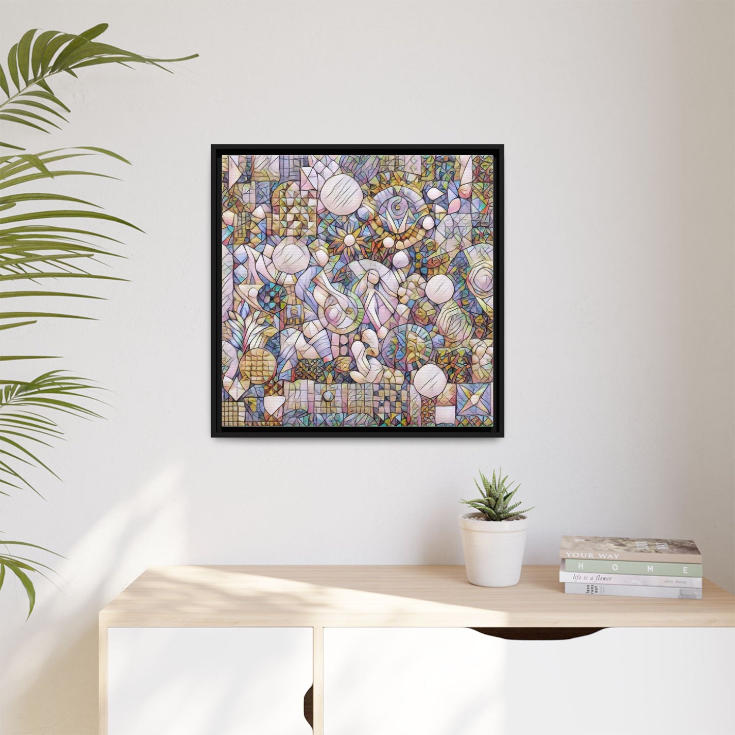 Abstract Geometric Mosaic Framed Canvas — Multicolor Modern Wall Art